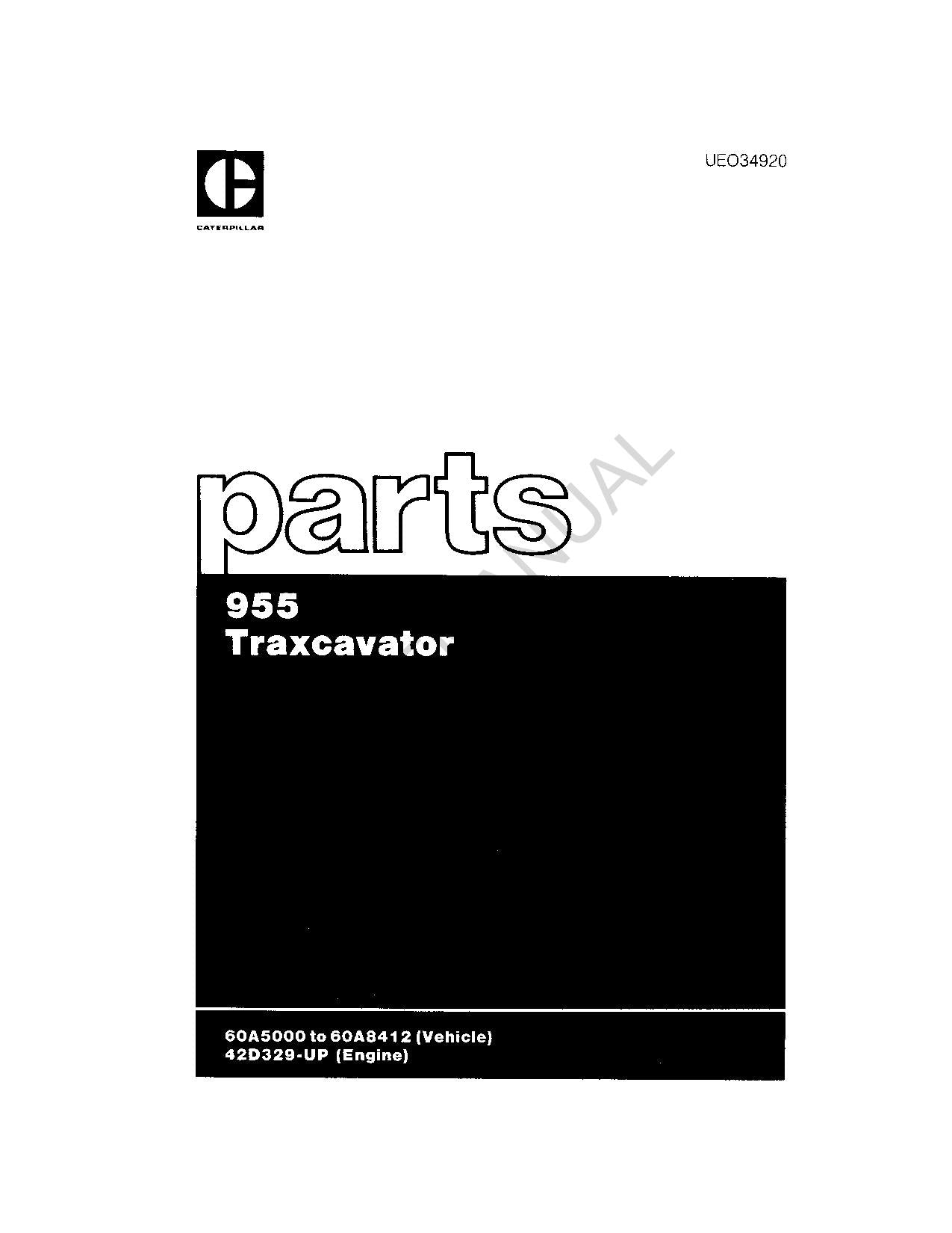 Caterpillar Cat 955 Traxcavator Track Loader Parts Catalog Manual