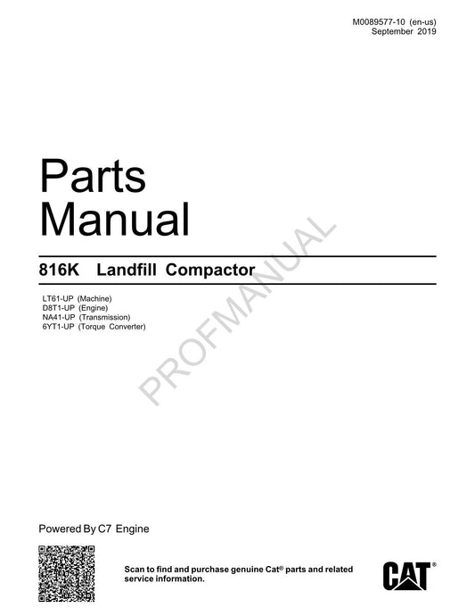 Caterpillar Cat 816K Landfill Compactor Parts Catalog Manual M0089577