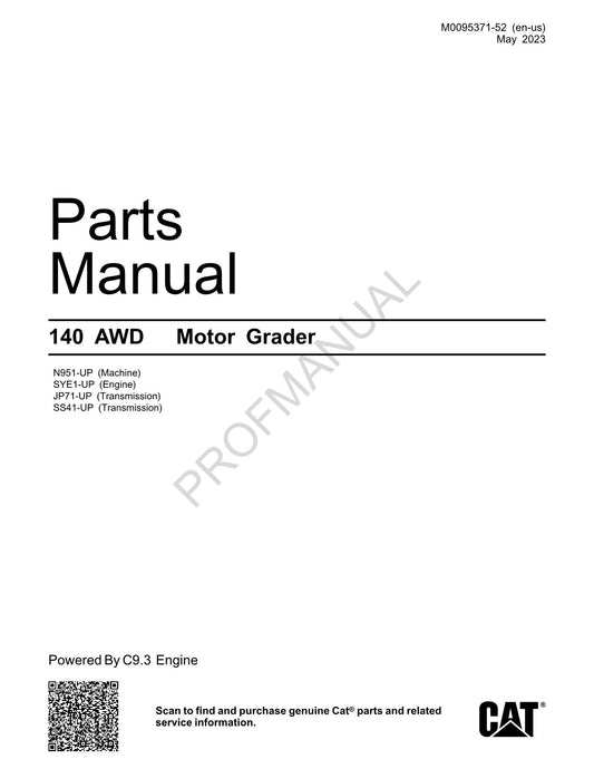 Caterpillar Cat 140 AWD Motorgrader Ersatzteilkatalog, Handbuch M0095371