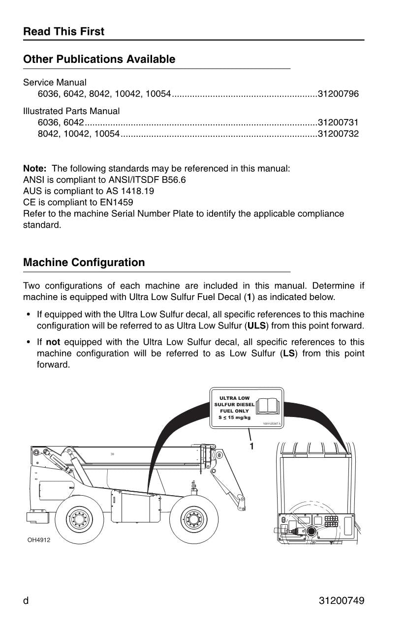 SKYTRAK 10042 10054 6036 6042 8042 Telehandler Operators Manual 31200749