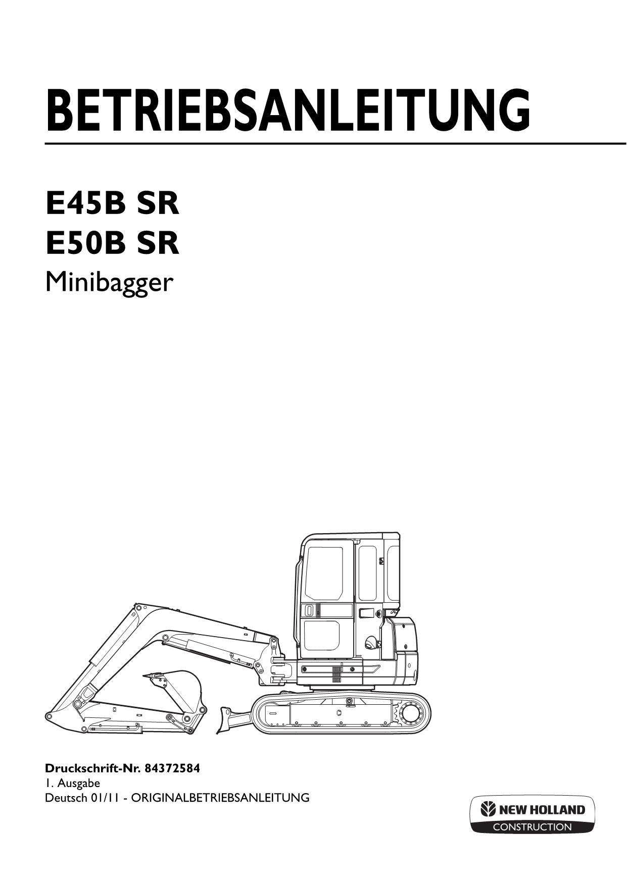 New Holland E45B SR E50B SR Bagger Manuel d'instructions