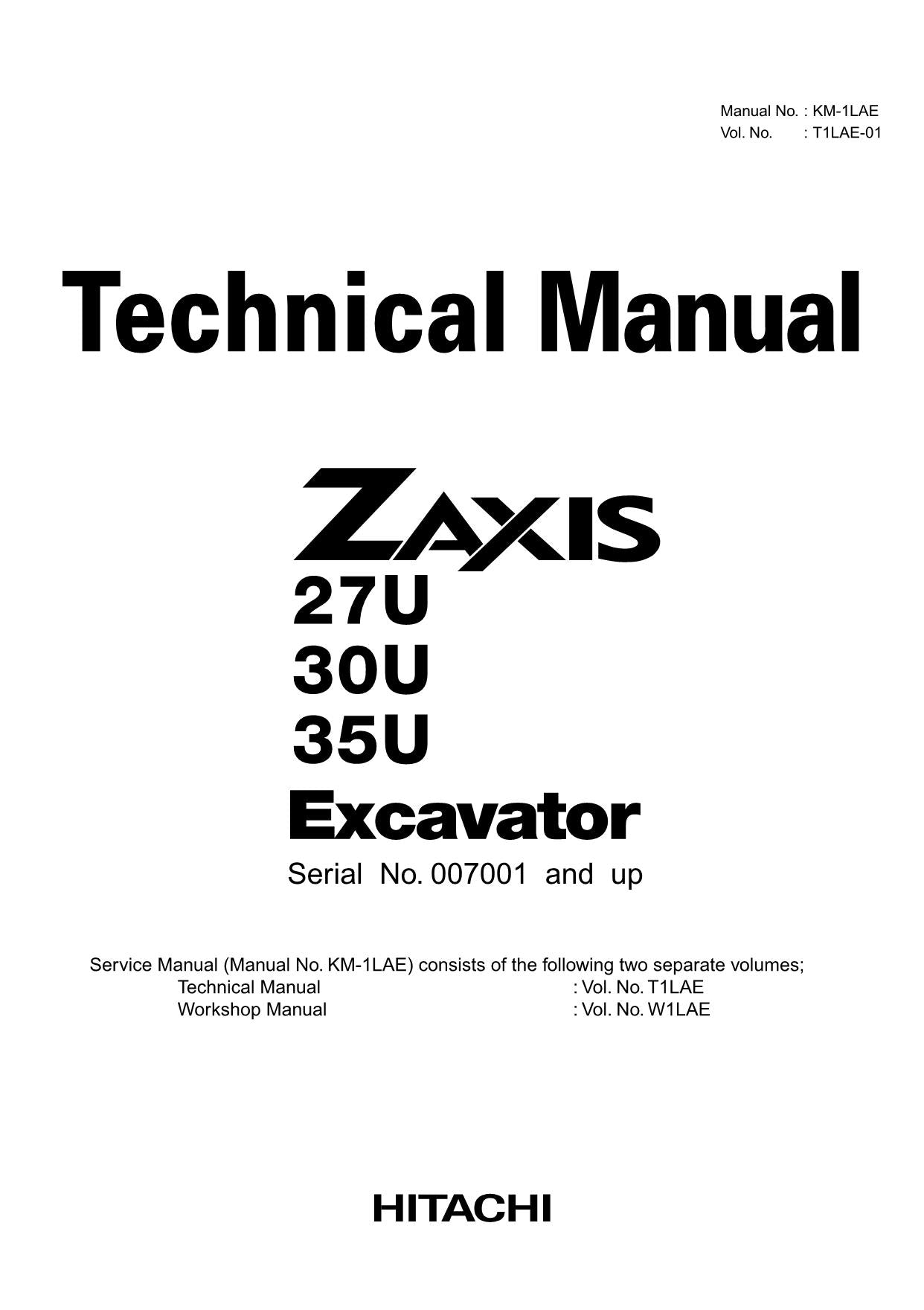 Hitachi ZX27U ZX30U ZX35U Excavator Service Manual Schemes S.N. 007001 and up