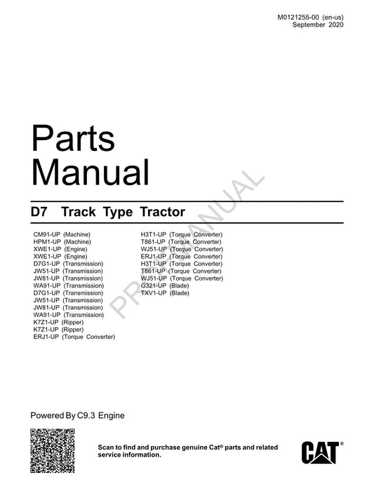 Caterpillar Cat Track Type Tractor Parts Catalog Manual M0121255