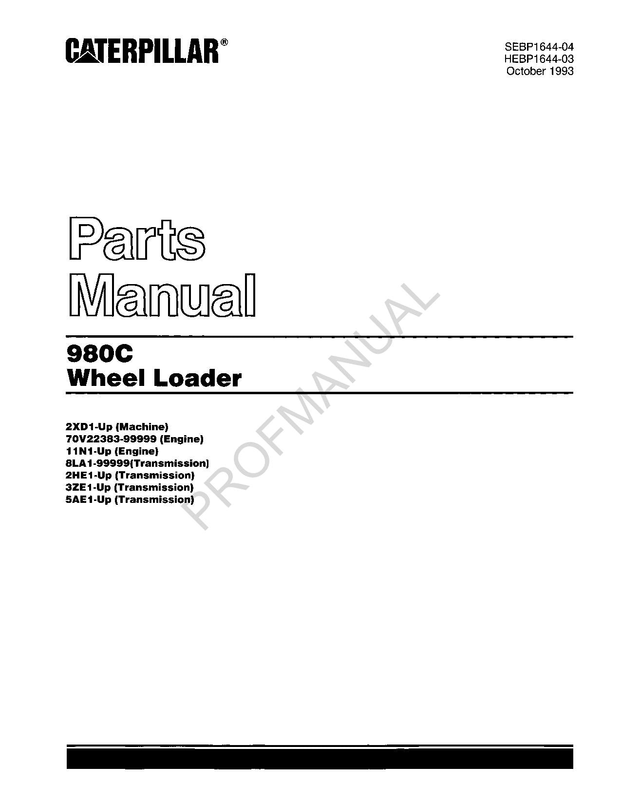 Caterpillar Cat 980C Wheel Loader Parts Catalog Manual SEBP1644