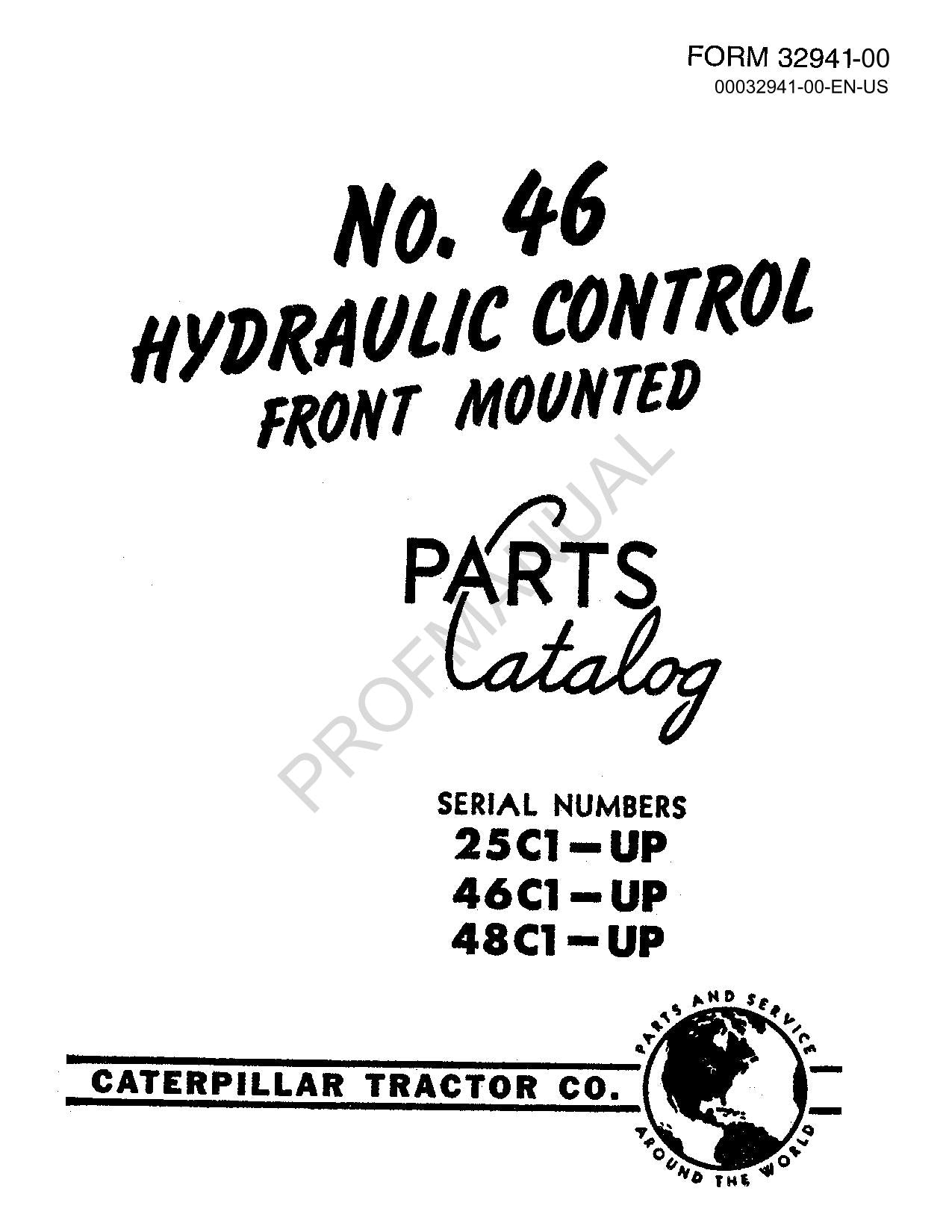 Caterpillar Cat No. 46 Hydraulic Control Parts Catalog Manual