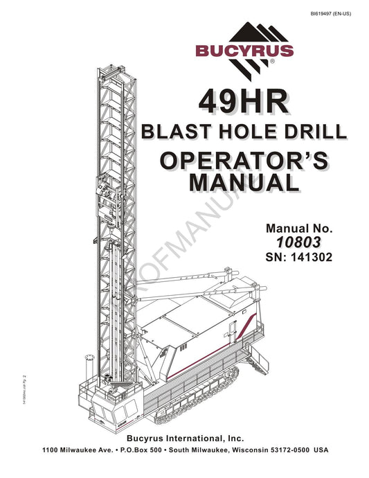 Caterpillar Cat 49HR Blast Hole Drill OPERATORS MAINTENANCE MANUAL BI619497