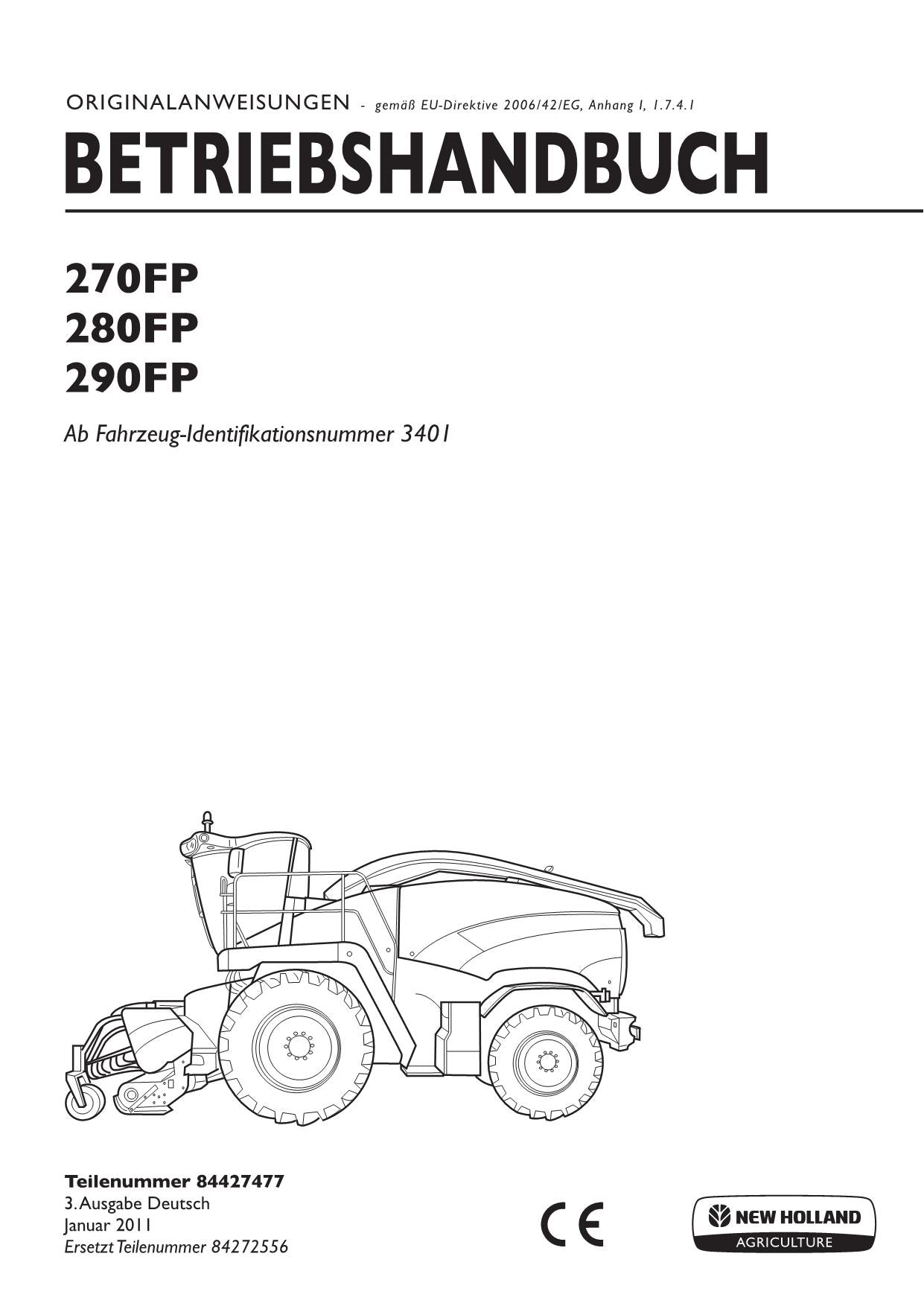 New Holland 270FP 280FP 290FP Schneidwerk Betriebsanleitung