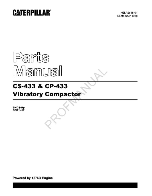 Caterpillar Cat CS 433 CP 433 Vibratory Compactor Parts Catalog Manual