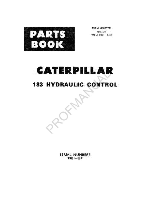 Caterpillar Cat 183 Hydraulic Control Parts Catalog Manual