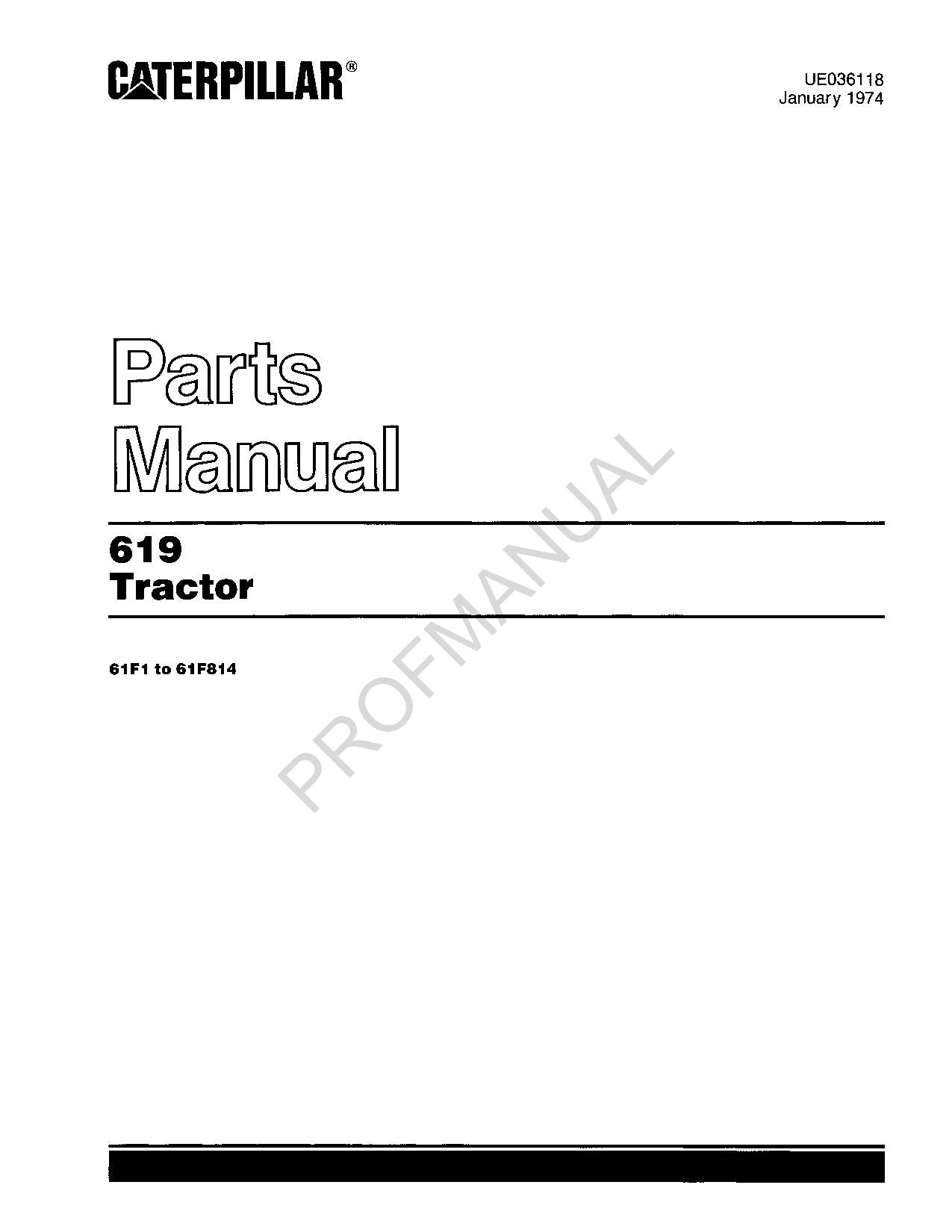 Caterpillar Cat 619 Tractor Off Highway Tractor Parts Catalog Manual