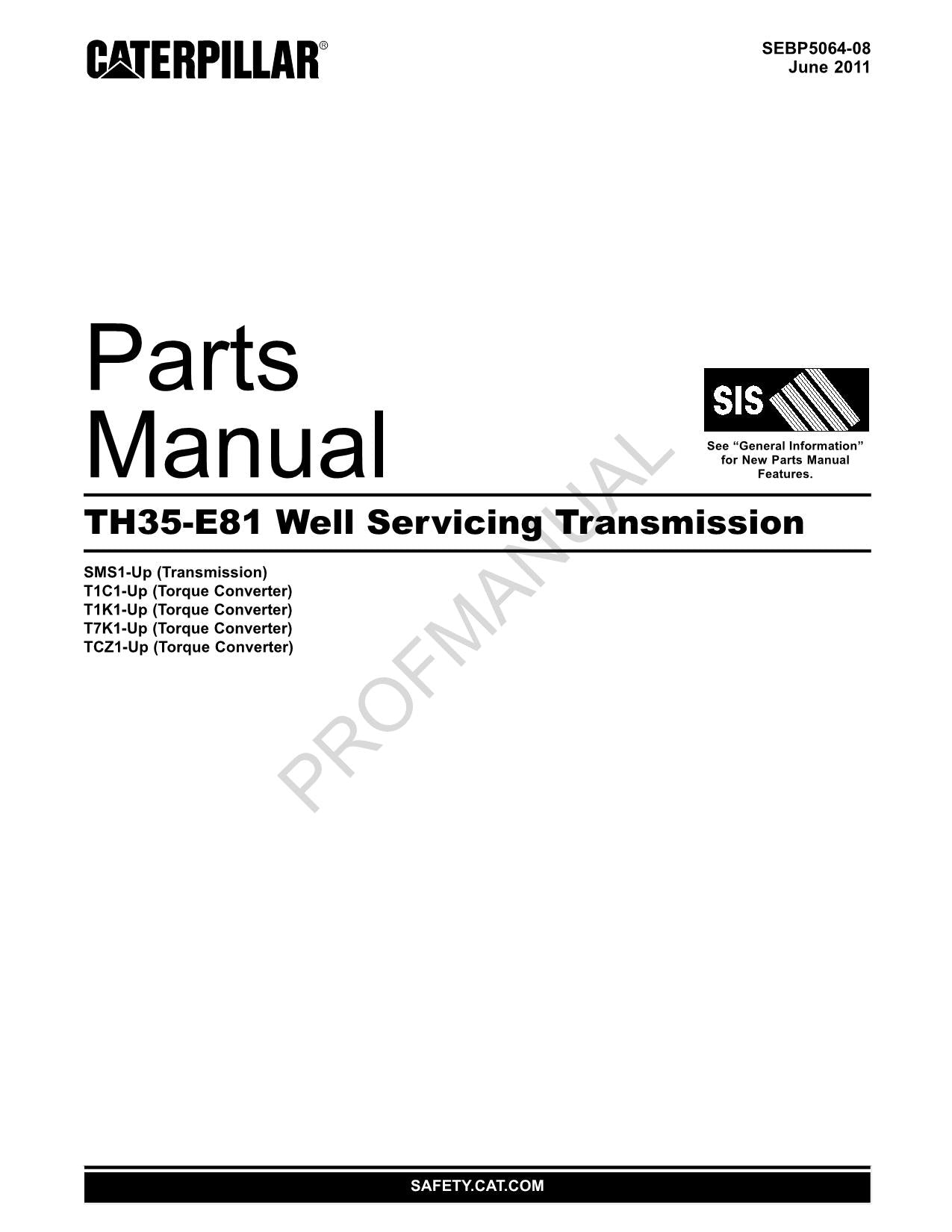 Caterpillar Cat TH35 E81 Well Servicing Transmission Parts Catalog Manual