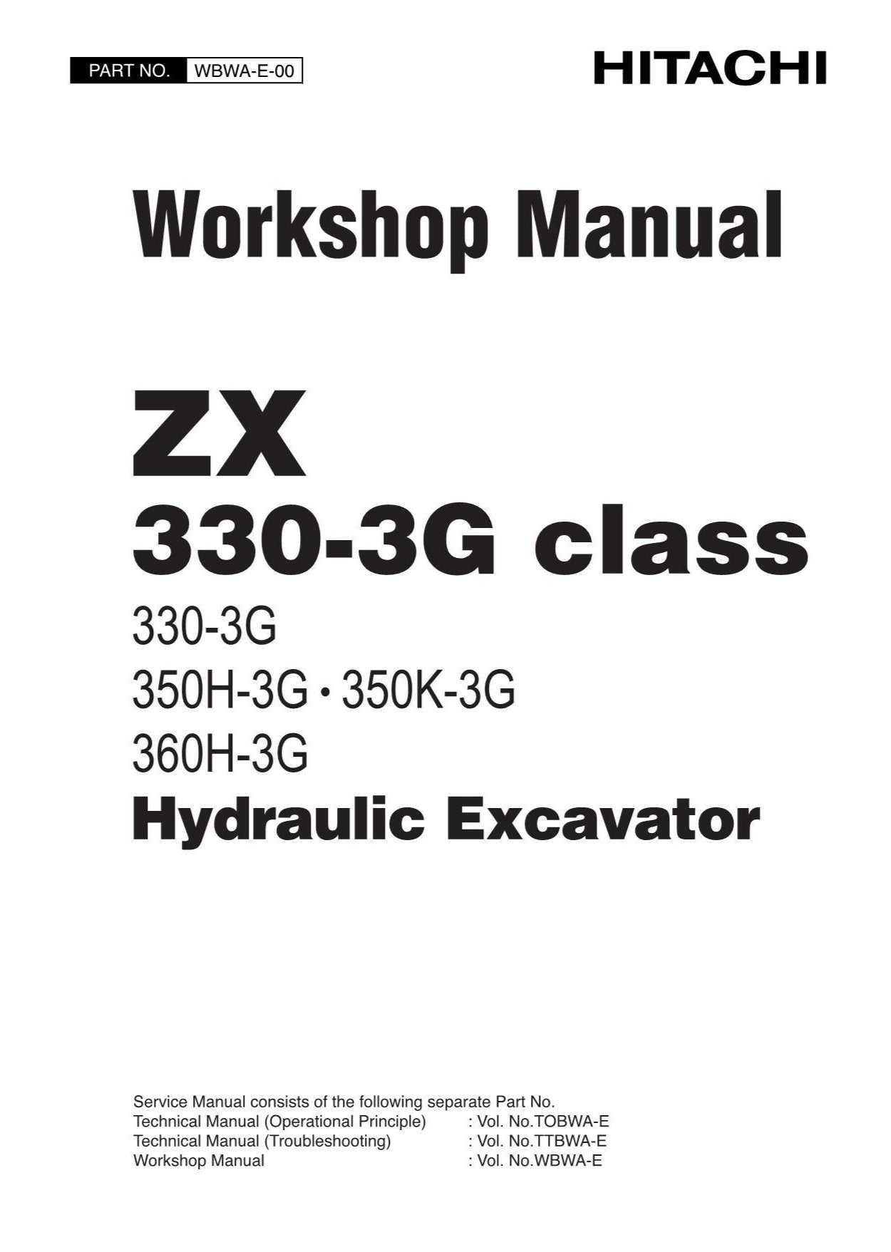 Hitachi ZX330-3G ZX350H-3G ZX350K-3G ZX360H-3G Excavator Workshop Service manual