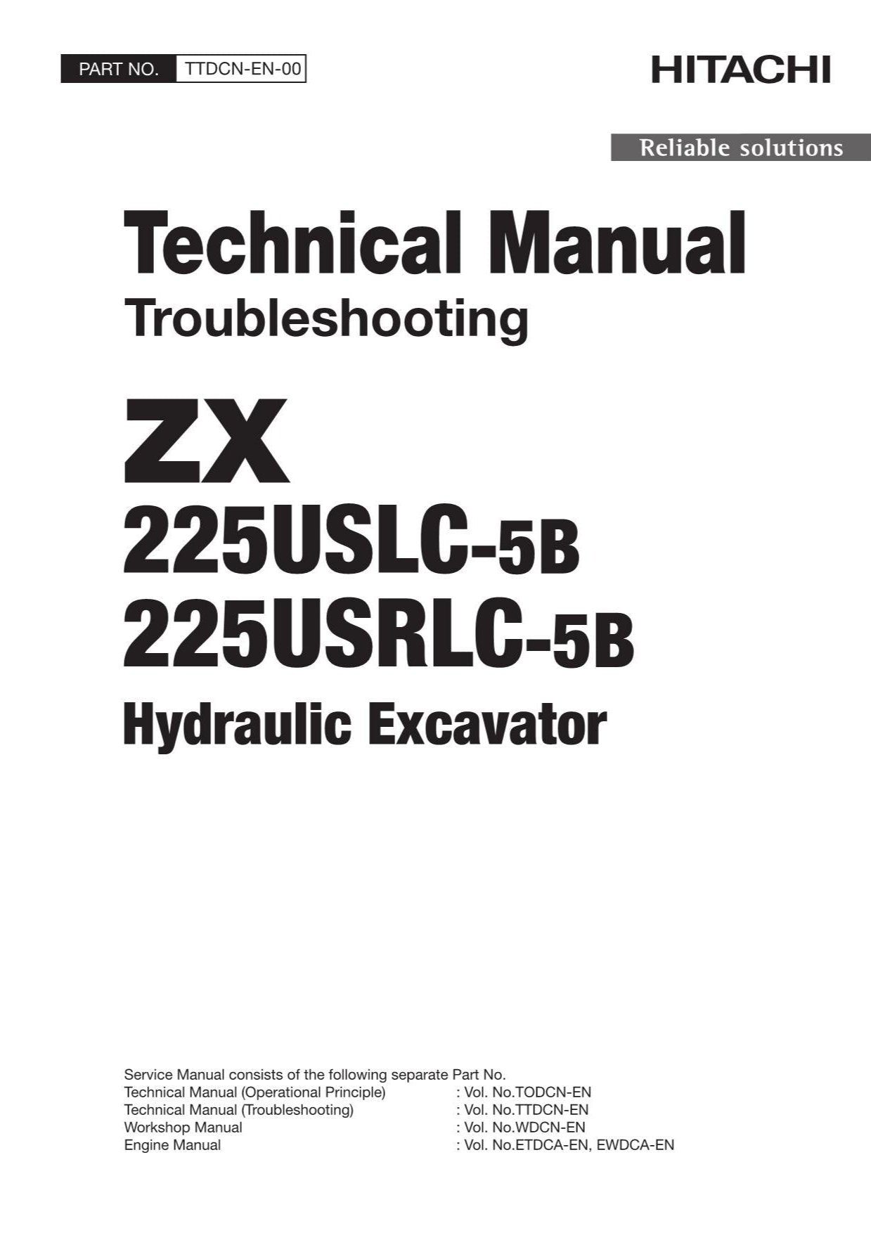 Hitachi ZX225USLC-5B 225USRLC-5B Excavator Troubleshooting Service Manual Scheme