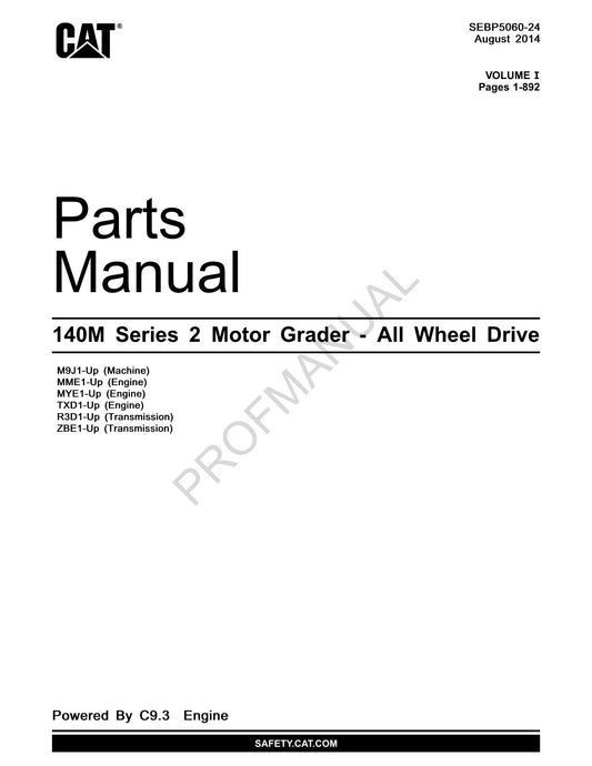 Caterpillar Cat 140M Series 2 Motor Grader Parts Catalog Manual SEBP5060