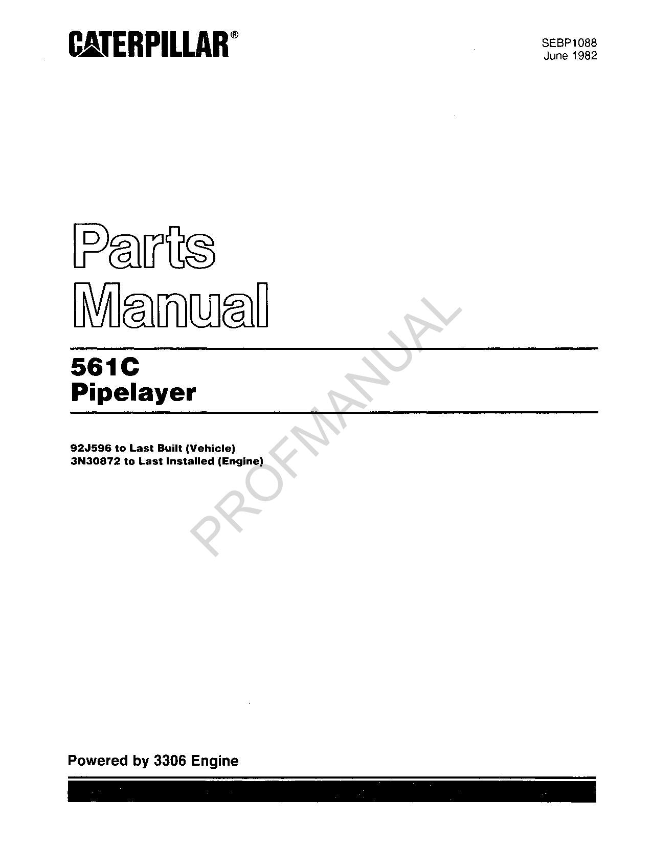 Caterpillar Cat 561C Pipelayer Parts Catalog Manual ser 3N30872Up 92J596Up