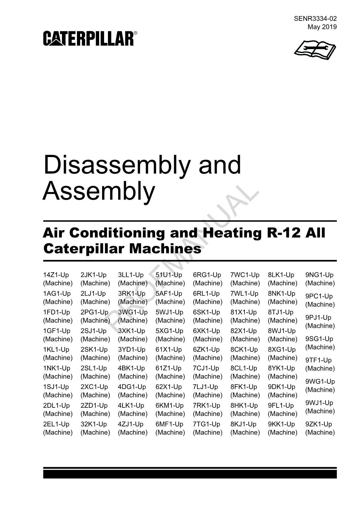 Caterpillar Cat Air Conditioning Heating R-12 Disassembly Assembly Manual