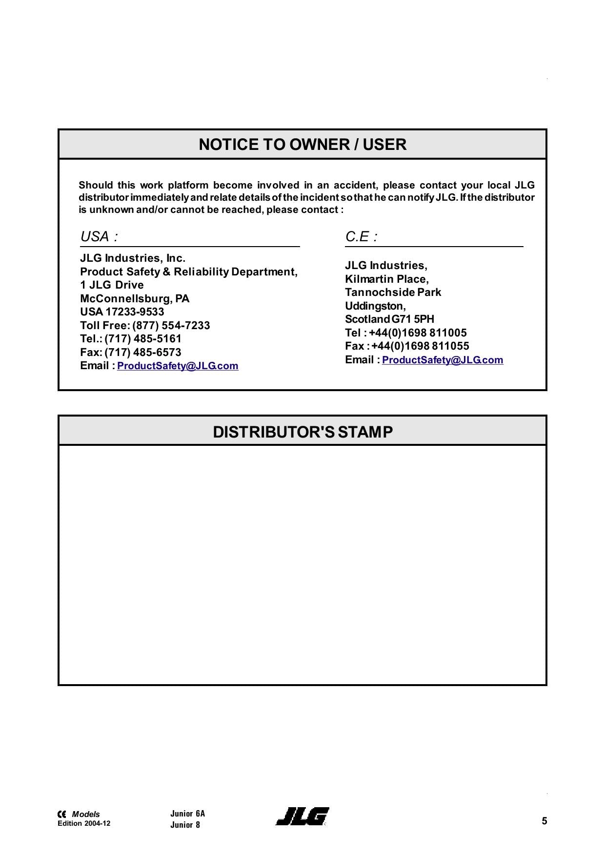 TOUCAN Junior 6A Junior 8A Vertical Lift Maintenance Operation Operators Manual