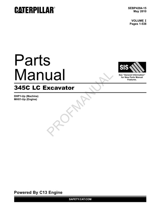 Caterpillar Cat 345C LC Excavator Parts Catalog Manual