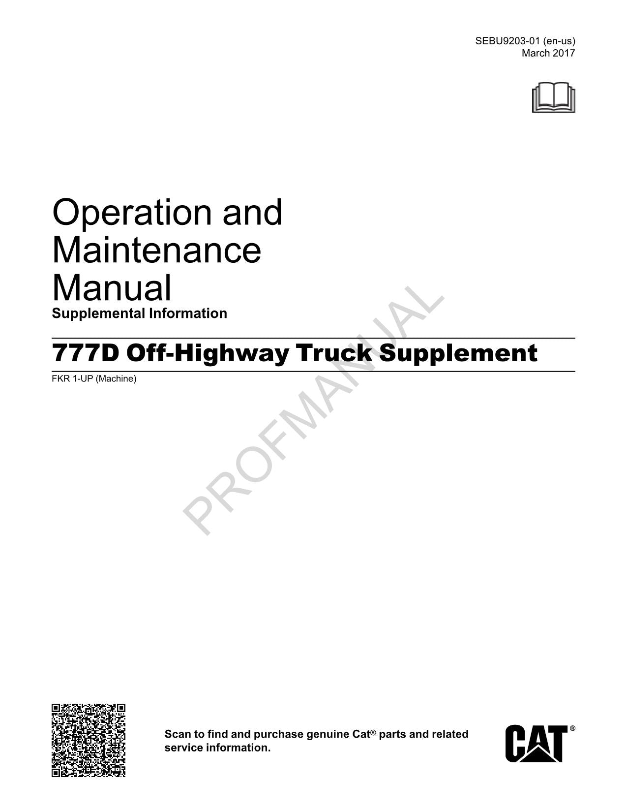 Caterpillar Cat 777D Off Highway Truck Operators Maintenance Manual SEBU9203