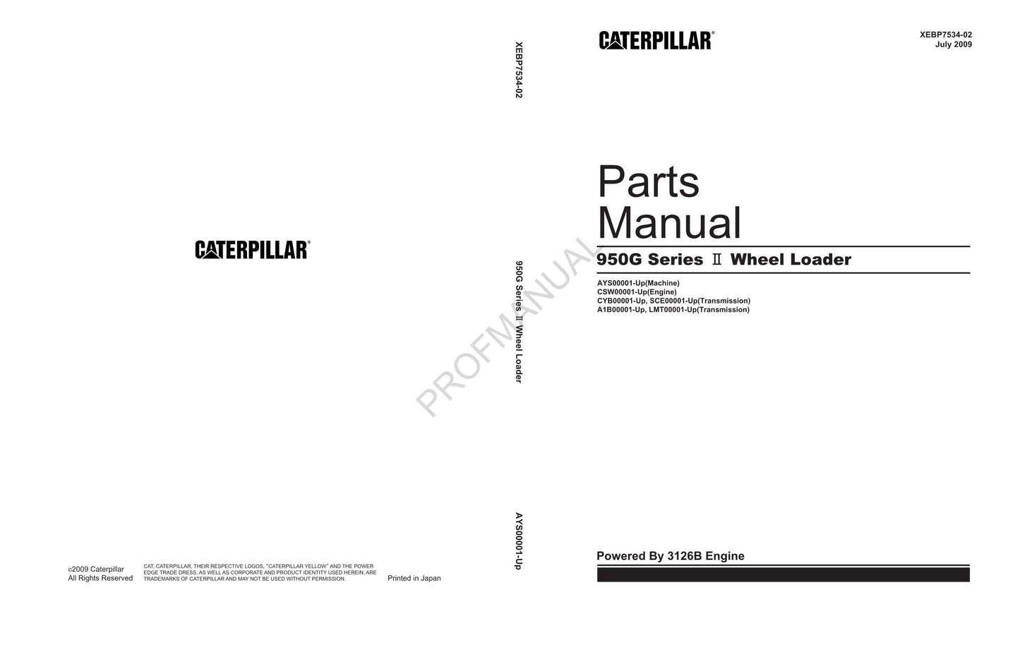 Caterpillar Cat 950G Series II Wheel Loader Parts Catalog Manual XEBP7534