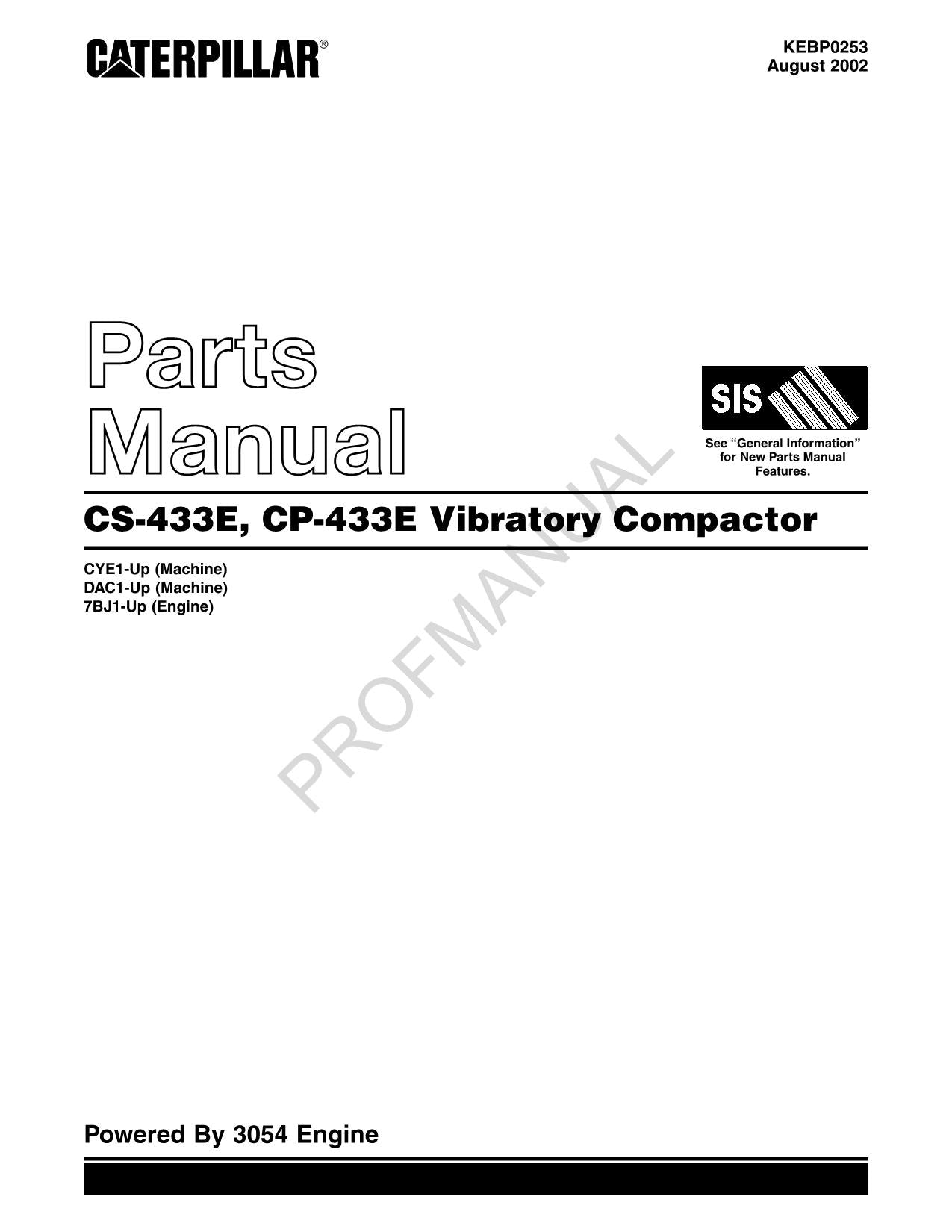 Catalogue de pièces détachées pour compacteur vibrant Caterpillar CS 433E CP 433E Manuel KEBP0253