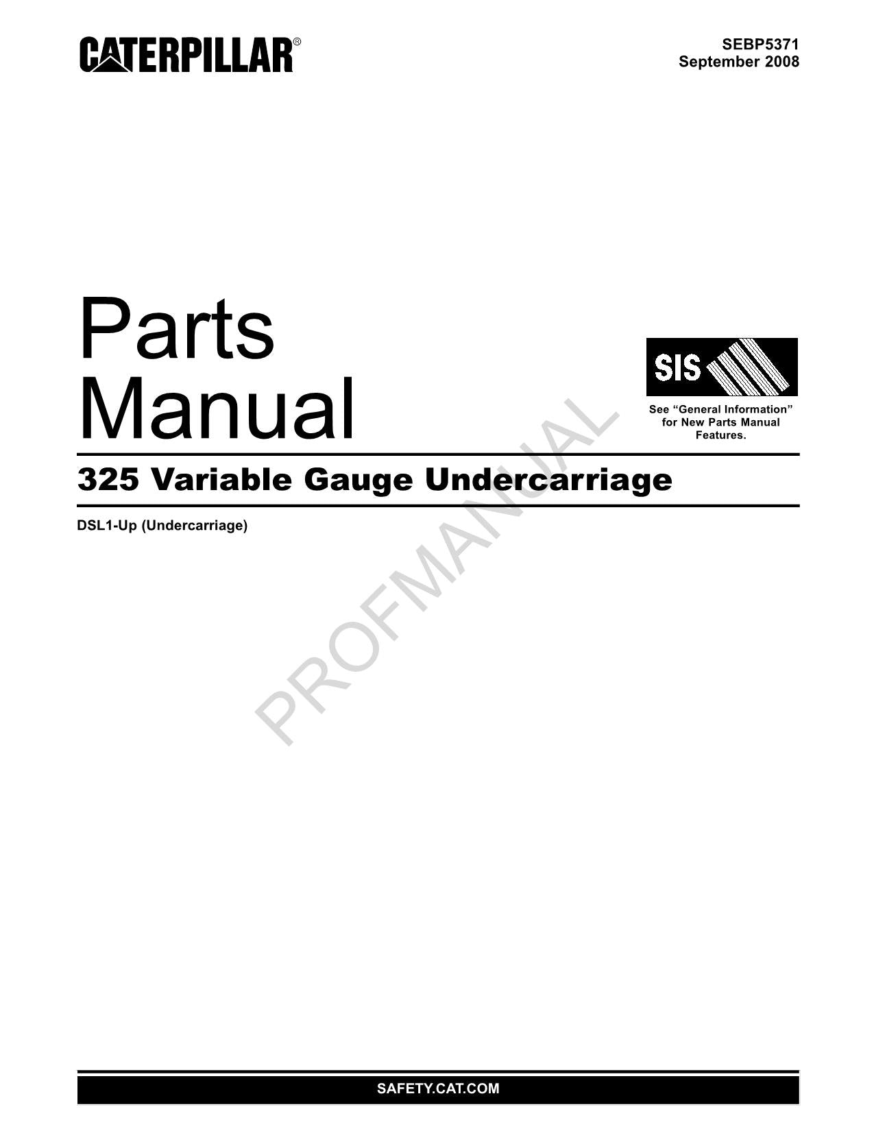 Caterpillar Cat 325 Variable Gauge Undercarriage Parts Catalog Manual