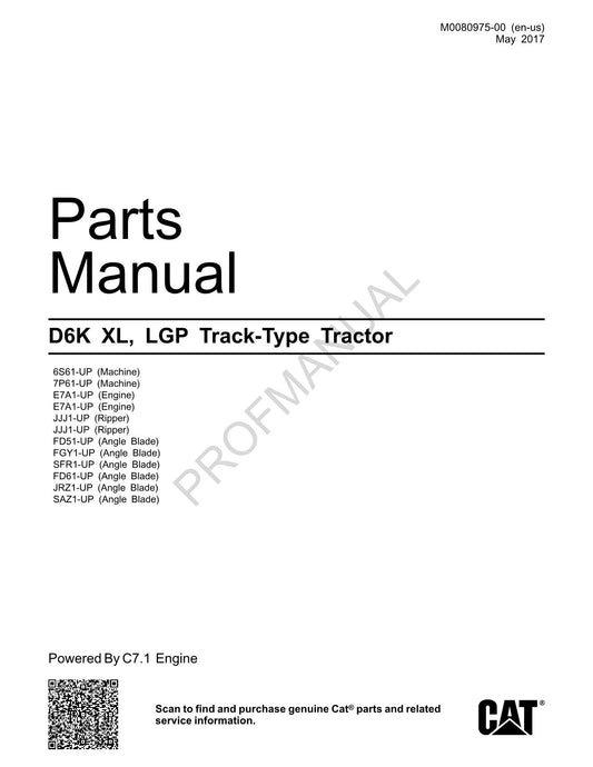 Caterpillar Cat D6K XL LGP Track Type Tractor Parts Catalog Manual M0080975