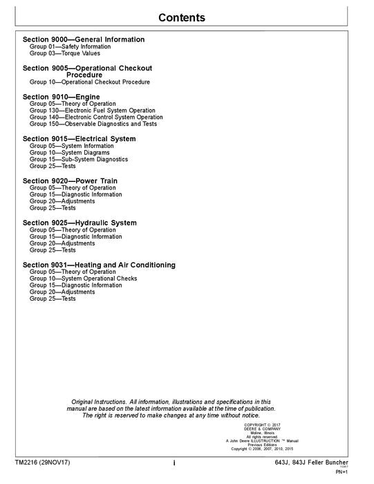 JOHN DEERE 643J 843J FAHRRAD-FÄLLBÜNDELMASCHINE - BETRIEBSTEST - TECHNISCHES HANDBUCH