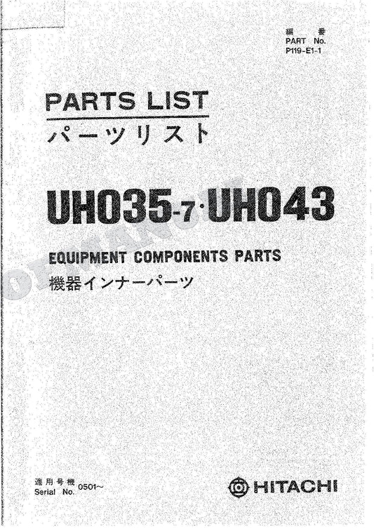 HITACHI UH035-7 UH043 Equipment Component Excavator Parts Catalog Manual