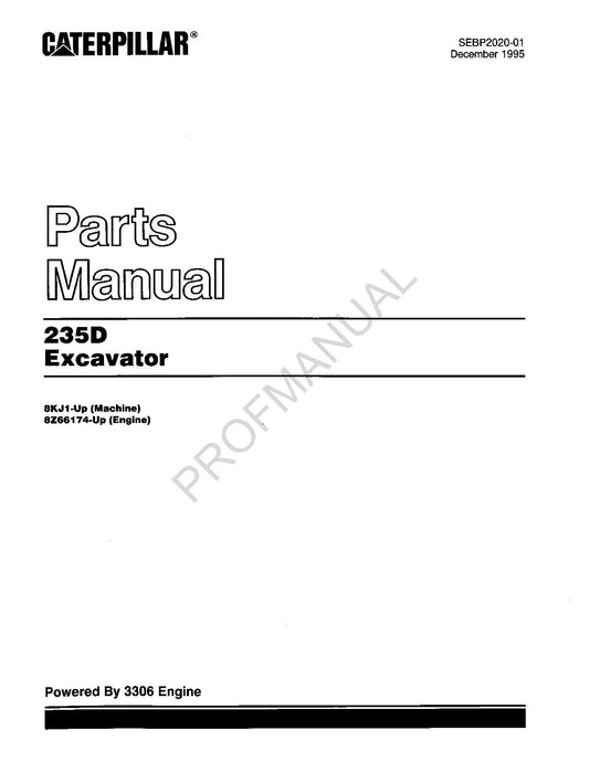 Caterpillar Cat 235D Excavator Parts Catalog Manual ser 8Z66174-Up 8KJ1-Up