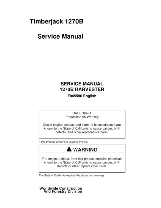 JOHN DEERE 1270B WHEELED HARVESTER SERVICE REPAIR MANUAL s-n 12701203–12701629