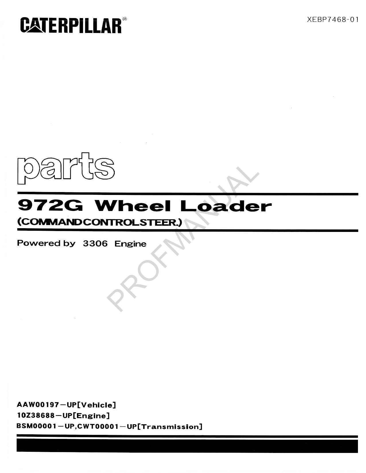 Caterpillar Cat 972G Wheel Loader Command Control Parts Catalog Manual XEBP7468