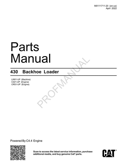 Caterpillar Cat 430 Backhoe Loader Parts Catalog Manual M0111711