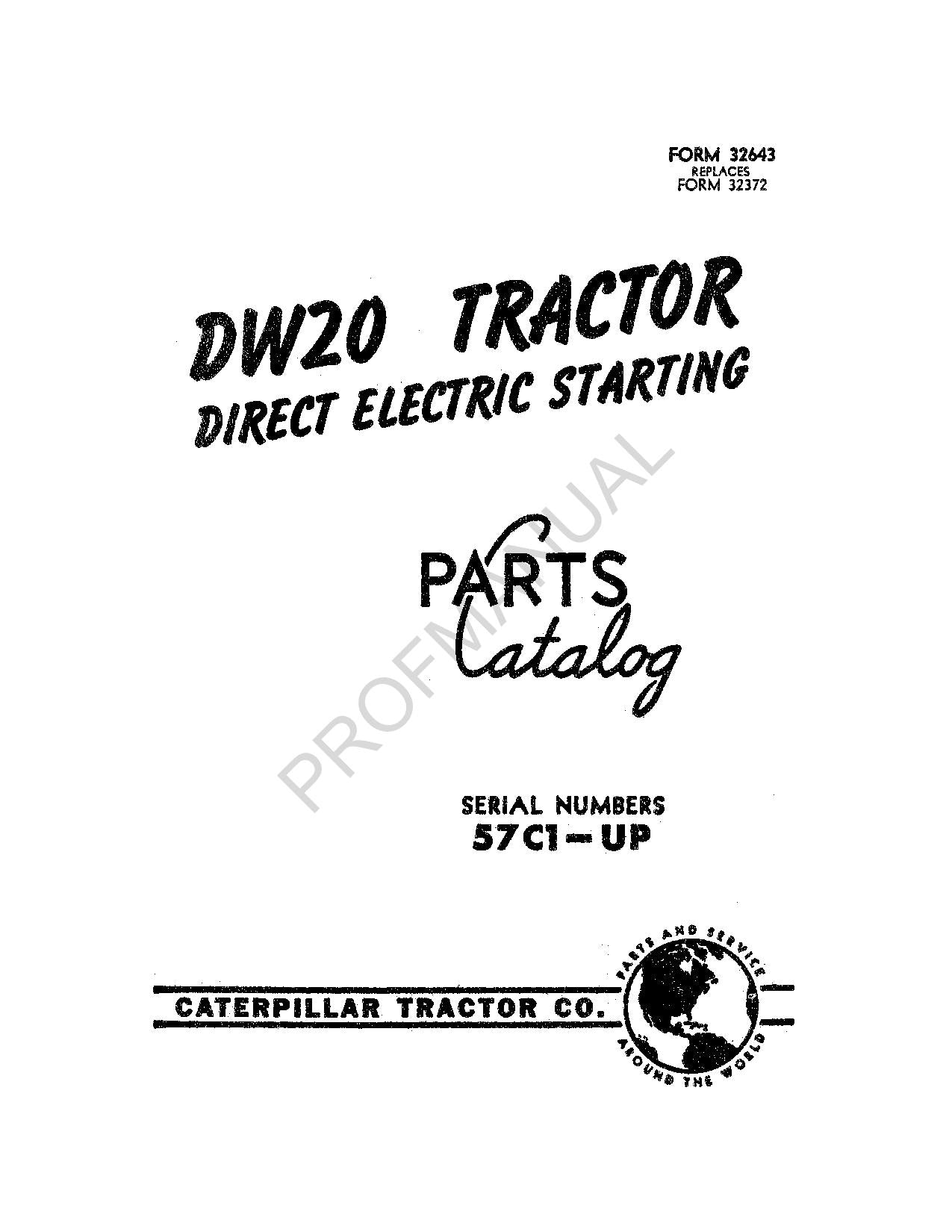 Caterpillar Cat DW20 Tractor Parts Catalog Manual ser 57C1-Up