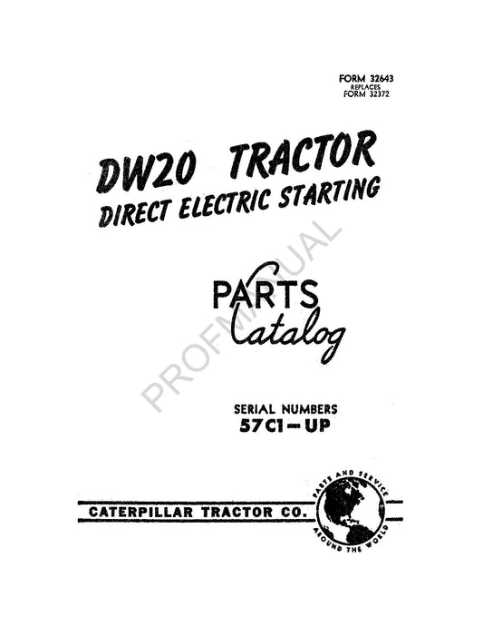 Caterpillar Cat DW20 Tractor Parts Catalog Manual ser 57C1-Up