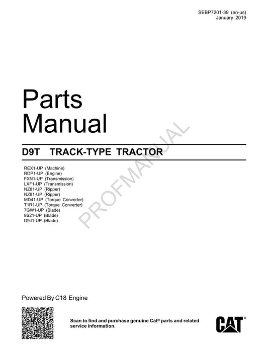 Catalogue de pièces détachées pour tracteur à chenilles Caterpillar Cat D9T SEBP7201