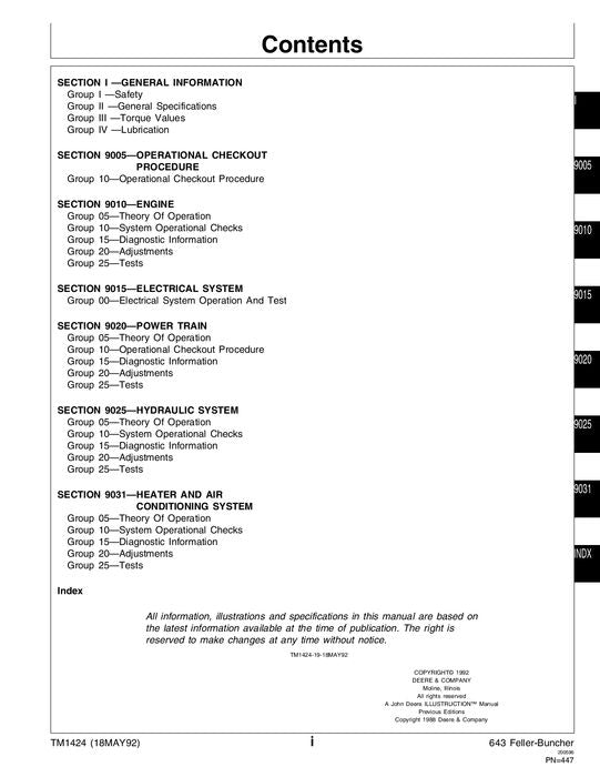 JOHN DEERE 643 WHEELED FELLER BUNCHER OPERATION TEST TECHNICAL MANUAL