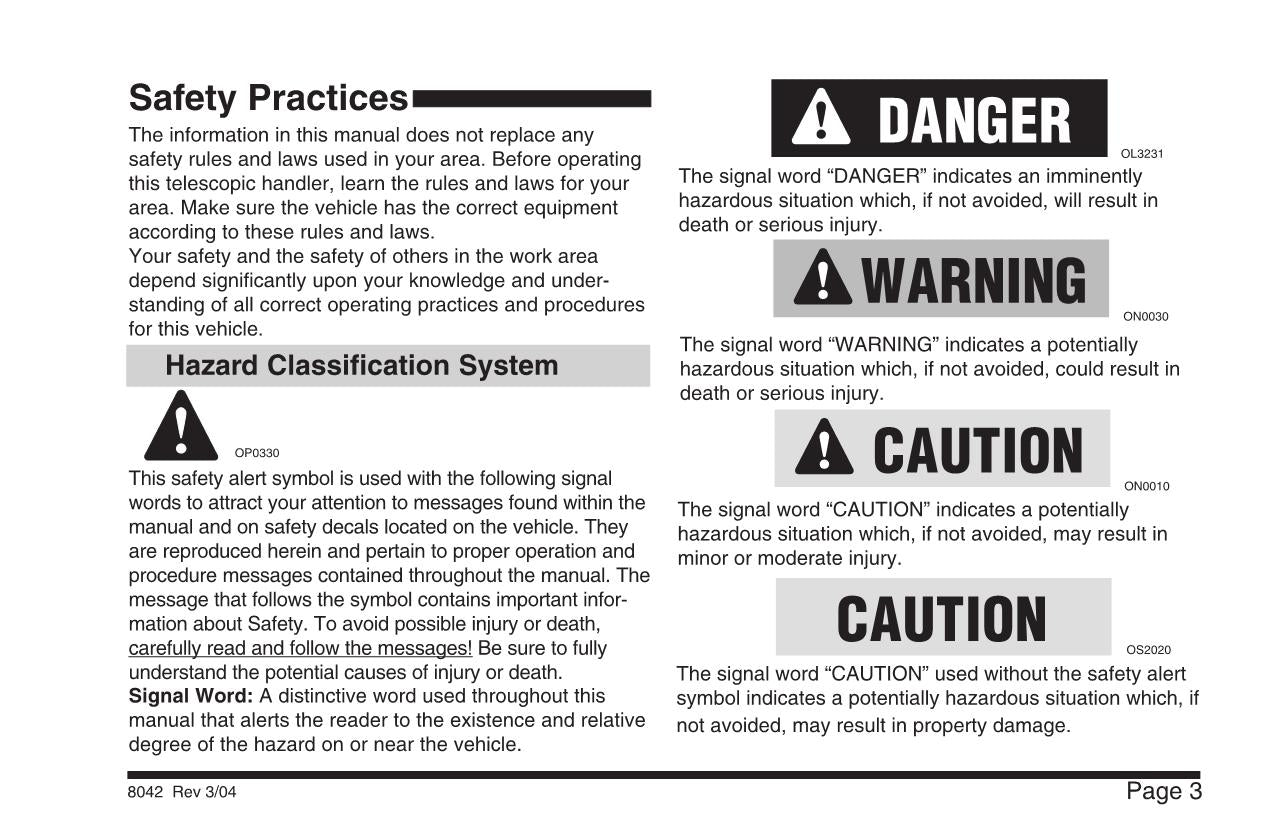 SKYTRAK 8042 Telehandler Maintenance Operation Operators Manual 8990360