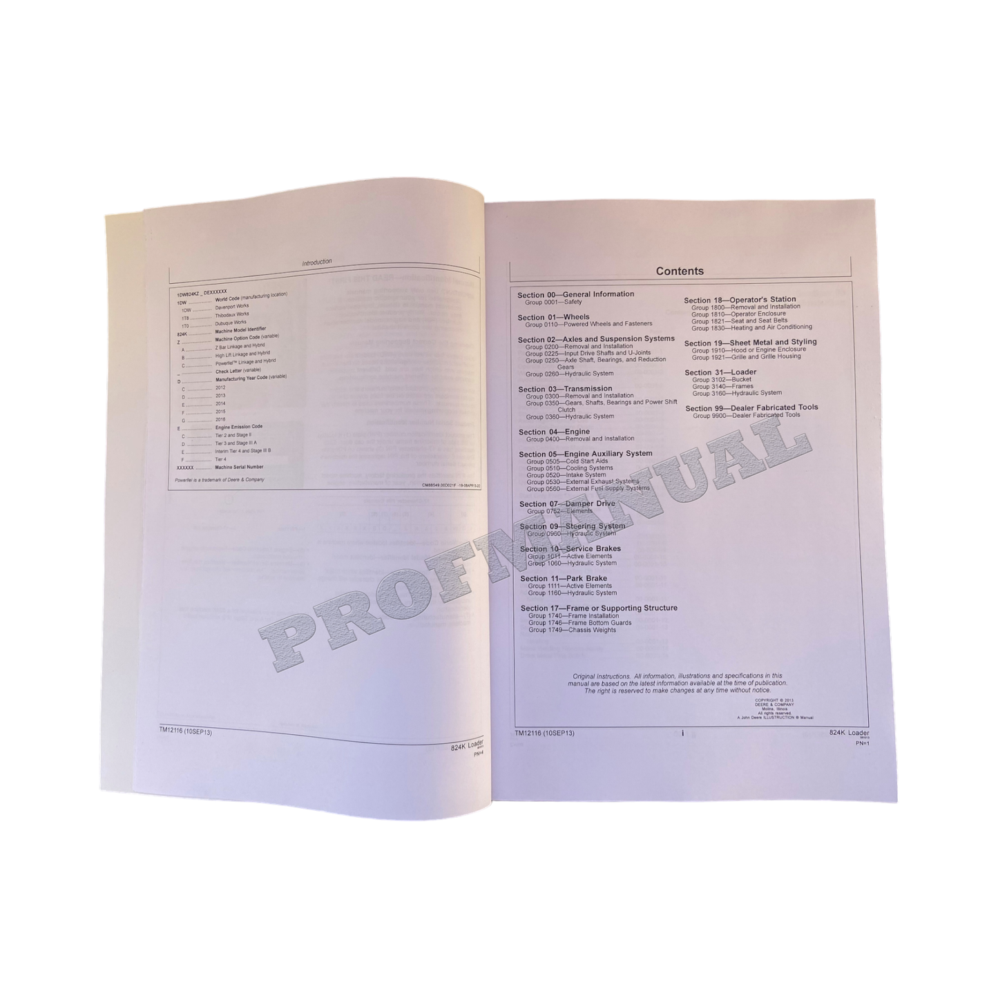 JOHN DEERE 824K LOADER REPAIR SERVICE TECHNICAL MANUAL TM12116