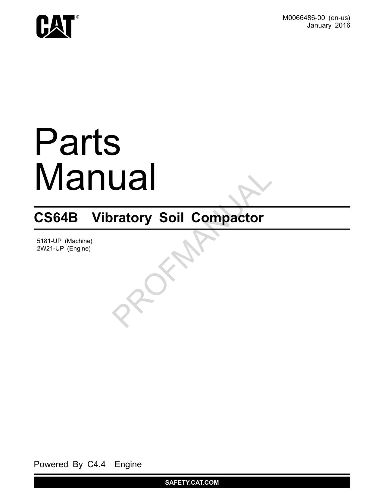 Caterpillar Cat CS64B Vibratory Soil Compactor Parts Catalog Manual M0066486