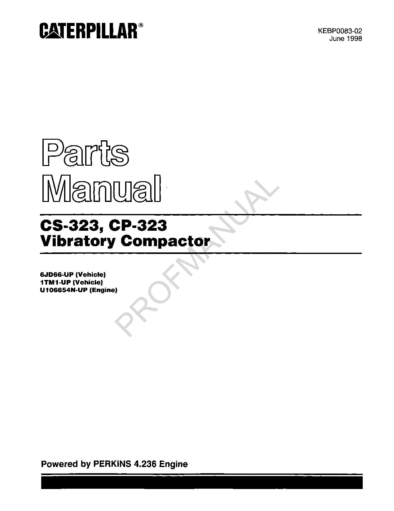 Catalogue de pièces détachées pour compacteur vibrant Caterpillar CS 323 CP 323