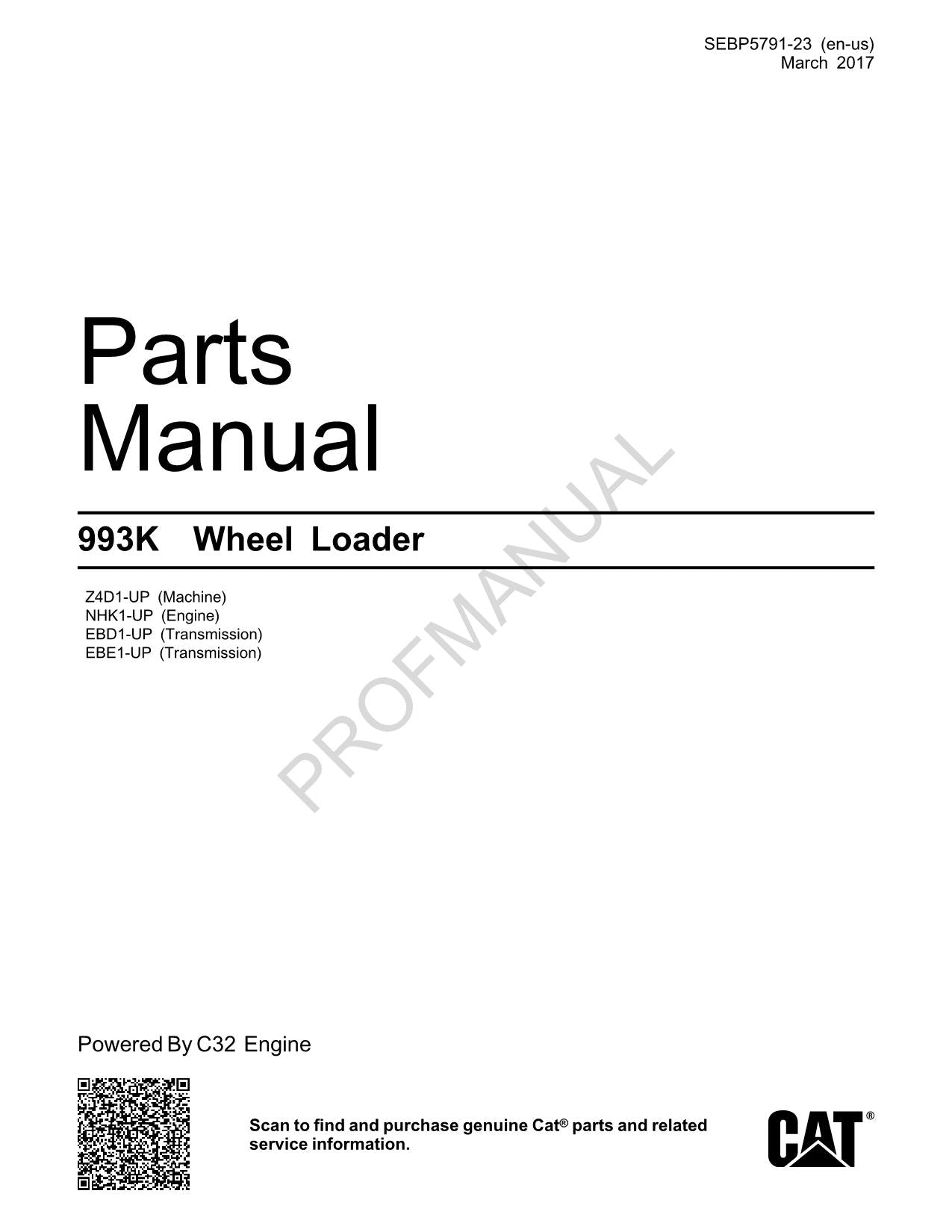 Caterpillar Cat 993K Wheel Loader Parts Catalog Manual SEBP5791