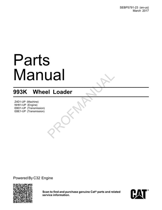 Caterpillar Cat 993K Wheel Loader Parts Catalog Manual SEBP5791