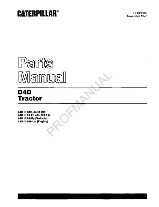 Caterpillar Cat D4D Tractor Parts Catalog Manual HEBP1086