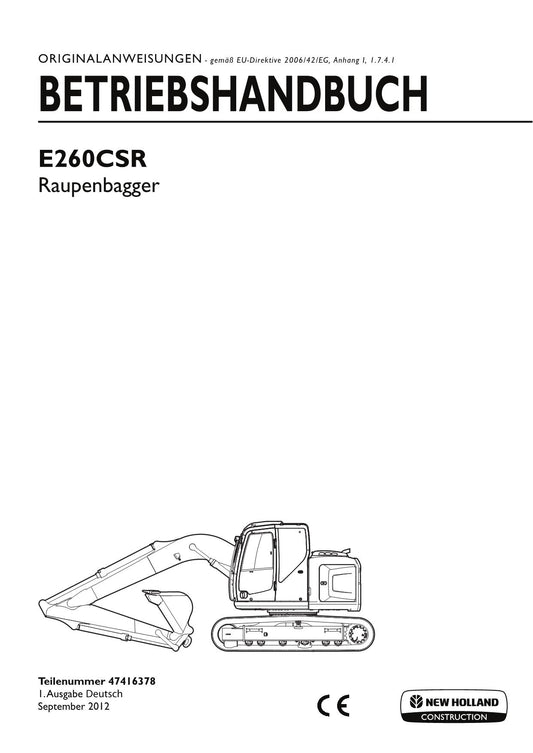 New Holland E260C SR Bagger Manuel d'instructions