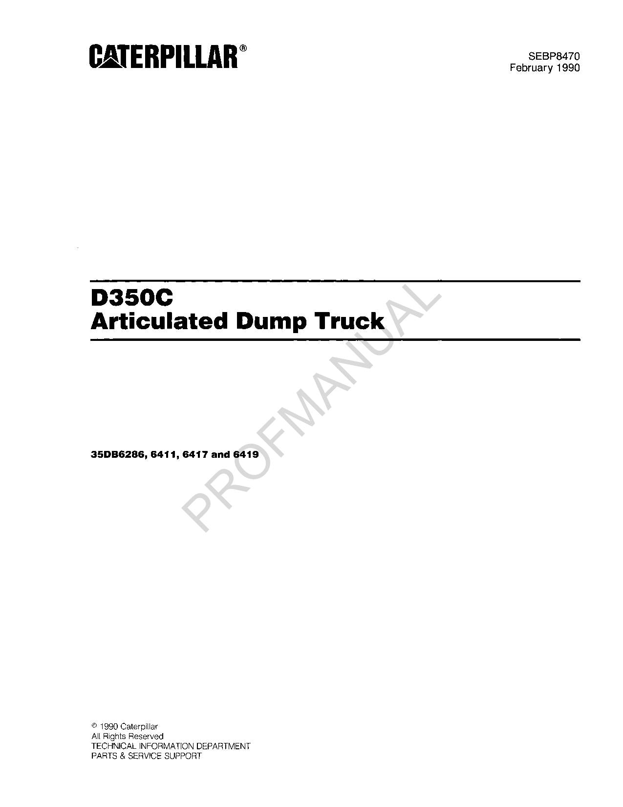 Caterpillar Cat D350C Articulated Dump Truck Parts Catalog Manual SEBP8470