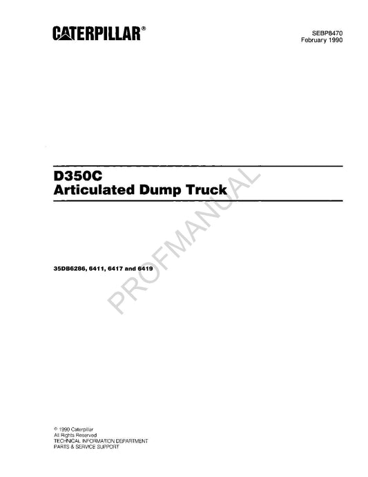 Caterpillar Cat D350C Articulated Dump Truck Parts Catalog Manual SEBP8470