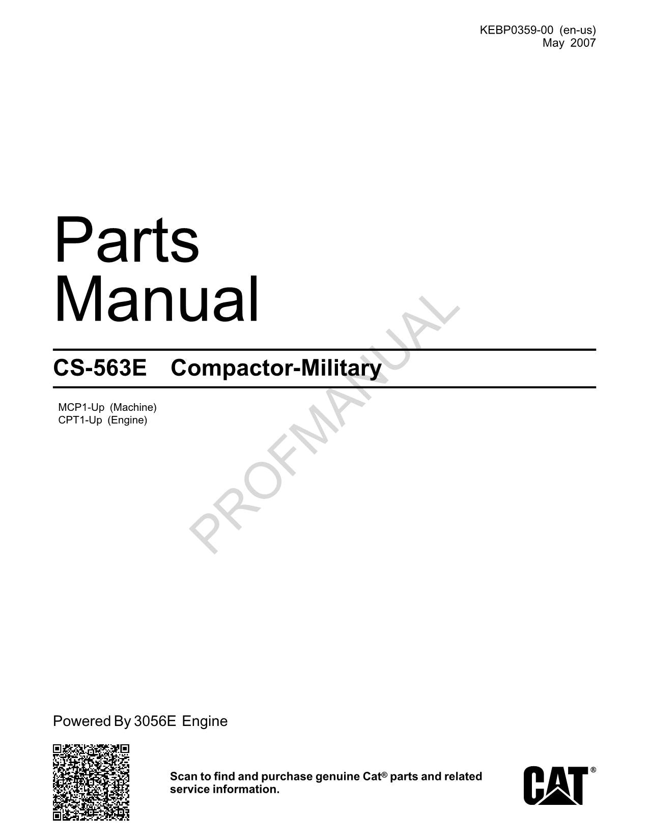 Caterpillar Cat CS 563E Compactor Military Parts Catalog Manual