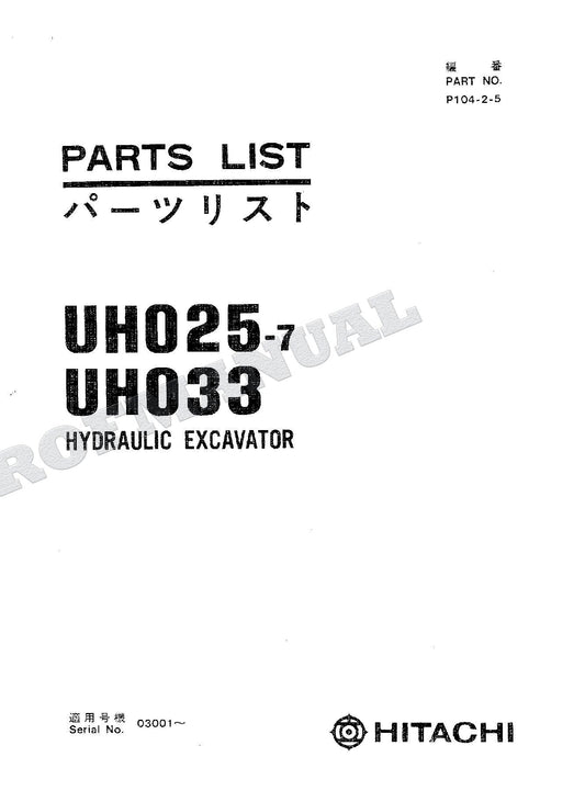 HITACHI UH025-7 UH033 Excavator Parts Catalog Manual