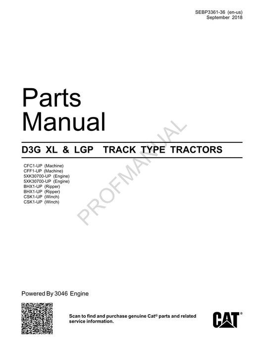 Catalogue de pièces détachées pour tracteur à chenilles Caterpillar Cat D3G XL LGP SEBP3361